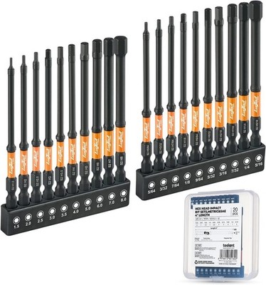 20Pk 4''Long Impact Allen Wrench Drill Bit Set Metric/SAE 1/4'' Hex-Shank Magnetic