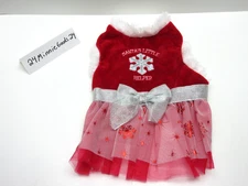 Dog Pet Costume Santa's little helper Holiday Christmas Red Dress Silver Bow