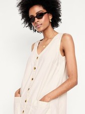 OLD NAVY ~ New NWT XXL ~ ECRU Sleeveless LINEN BLEND Button-Front Mini Dress b58