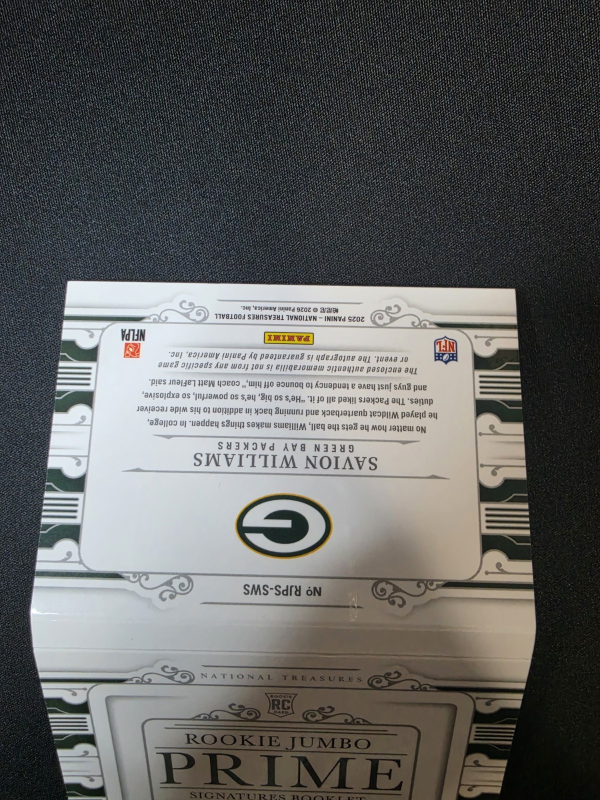 Savion Williams 2025National Treasures Rookie Booklet NFL SHIELD 2/10 Patch Auto view 3