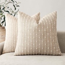 Pack of 2 Decorative Jacquard Boucle Throw Pillow Covers Accent Textured Striped