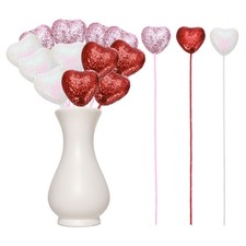 12 Pcs Glitter Heart Shaped Picks Foam Hearts Stick Red/Pink/White, 3cm x 21cm