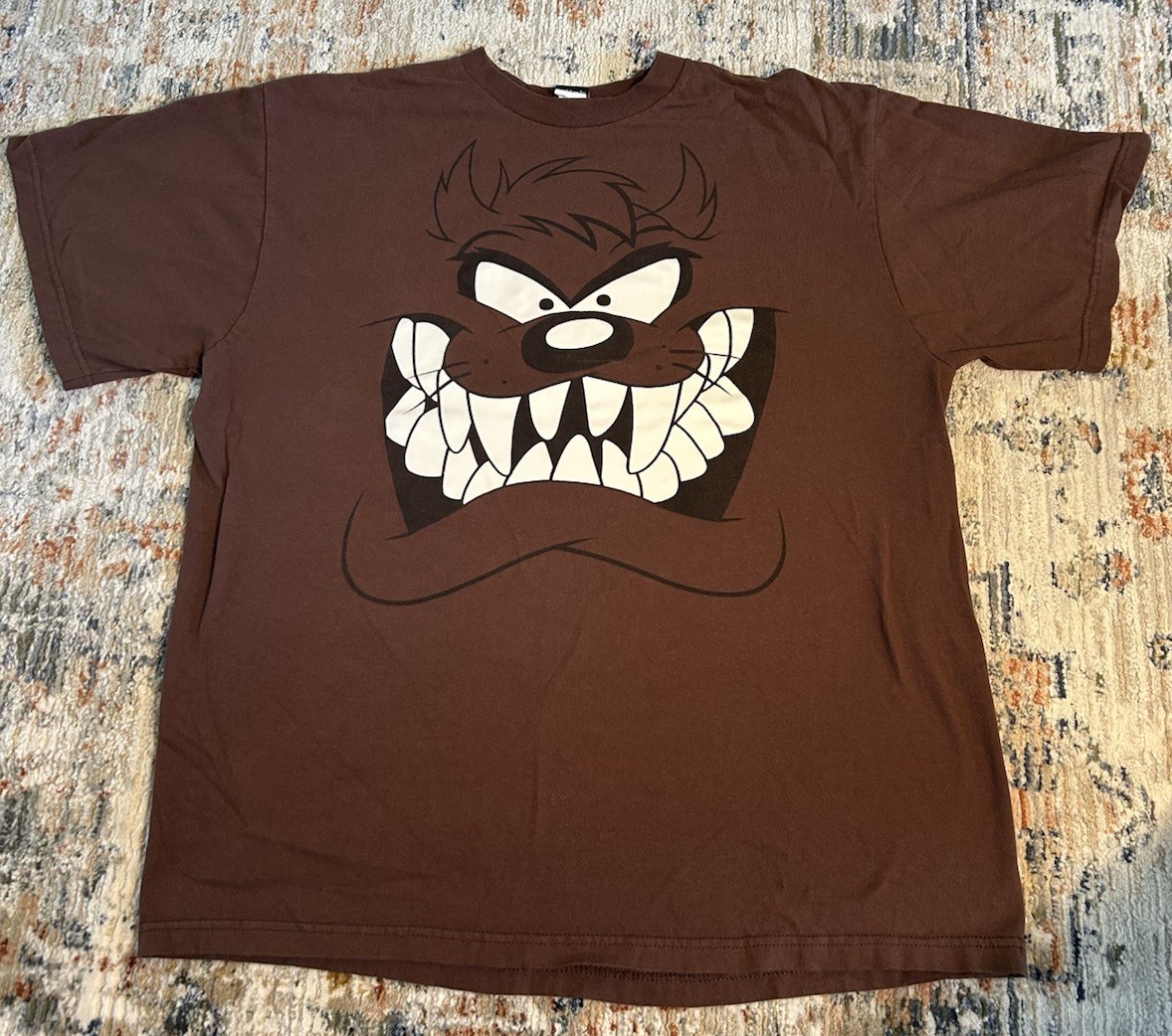 Vintage 90s Taz AOP Looney Tunes Tasmanian Devil Face Cartoon Tee Shirt Size XL