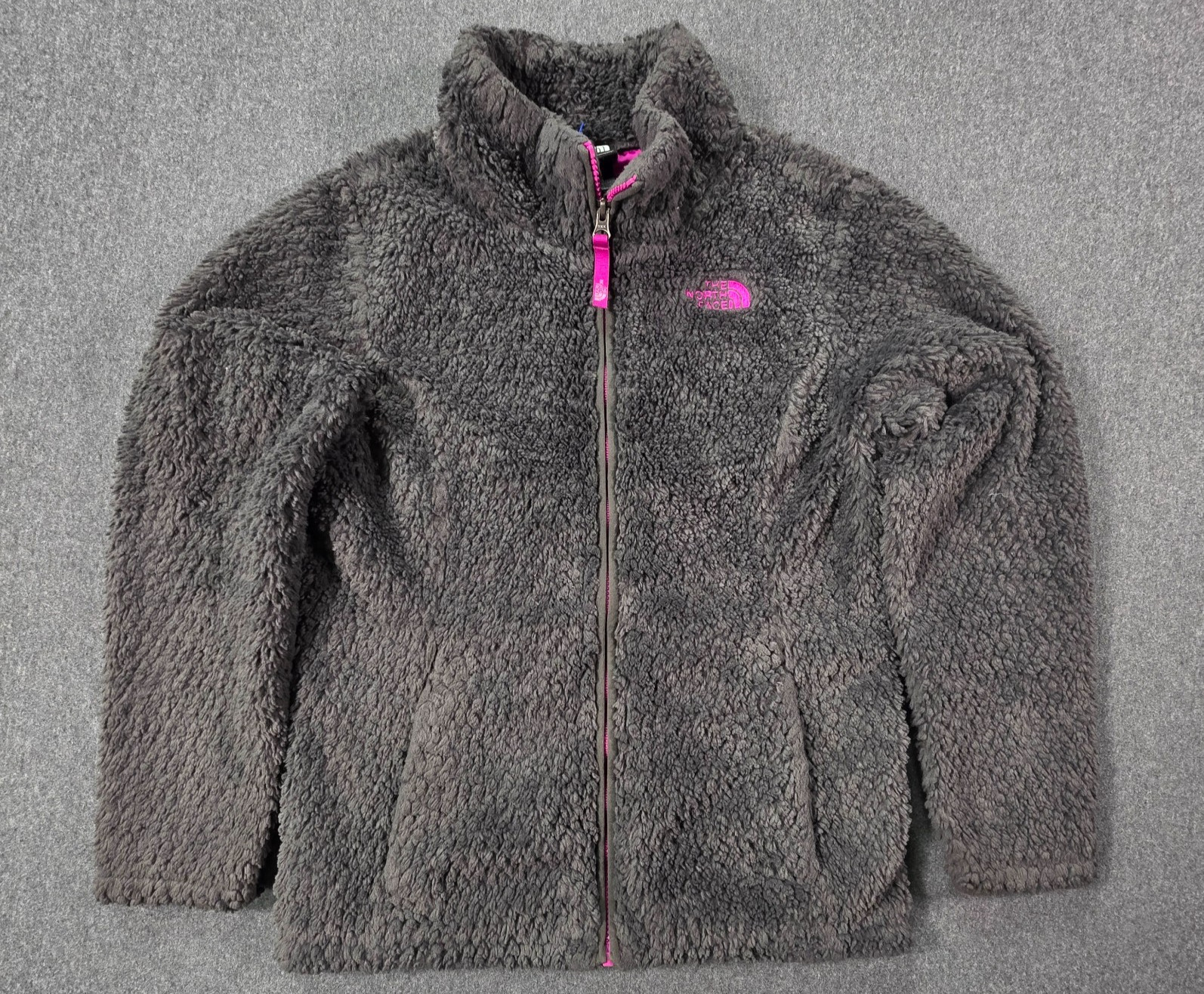 The North Face Fleece Jacket Girls Size Large Osito Gray Pink Logo
