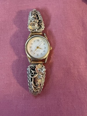 Navajo watchband Sterling Silver With 12kt Gold Overly -Vintage, Signed BJ