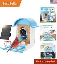 Elegant Blue Smart Bird Feeder with Camera - AI Identification  Notifications