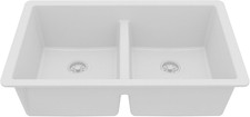 Karran 32" White Quartz Composite Undermount Double Bowl Kitchen Sink with Low D