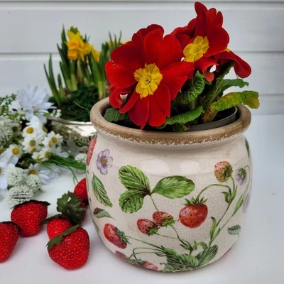 Blumentopf Pflanztopf Erdbeer topf Übertopf rund 16 x 13cm Keramik landhauswelt - Bild 1 von 4
