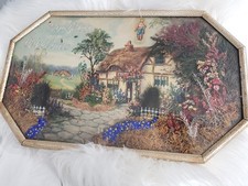 Antique God Bless Our Home Religious Bubble Glass Picture Dried Flowers 1st Home