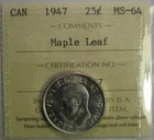 1947 Maple Leaf Canada Twenty-Five Cent - ICCS, MS-64