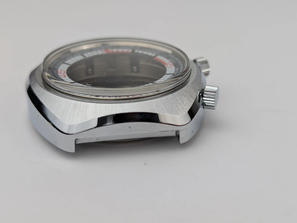 De colección Nuevo de Lote Antiguo Sorna World Time Bullhead Swiss 45mm SOLO CAJA DE RELOJ Piezas Reparación Foto 2 de 4