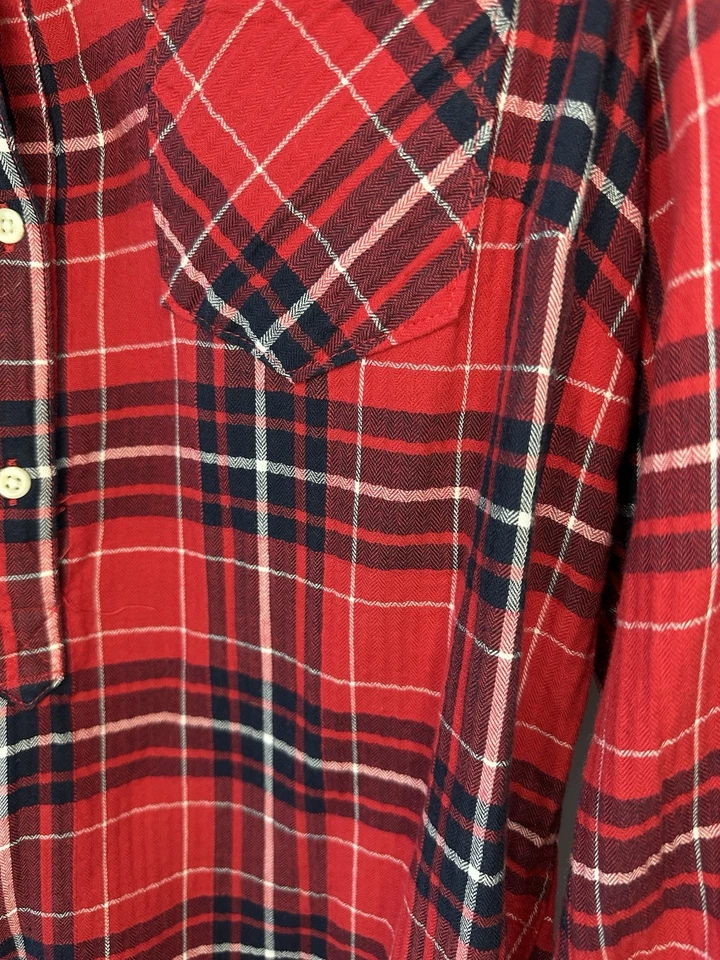 Camisa túnica para mujer roja a cuadros con botones talla grande manga larga Foto 2 de 4