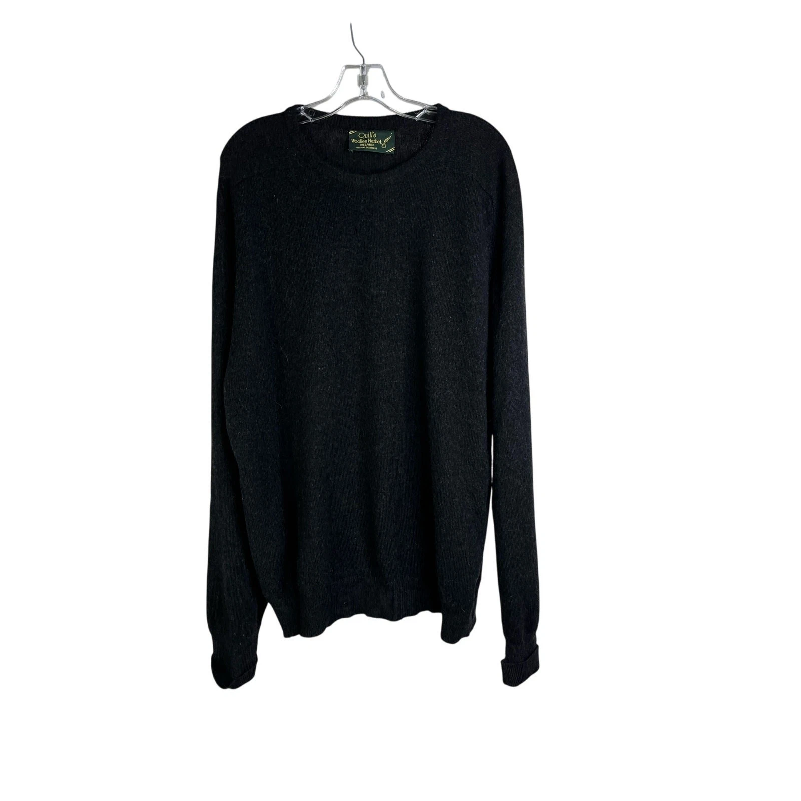 Quill's Woollen Market Sweater Mens Dark Charcoal Pure Irish Cashmere Knit XL