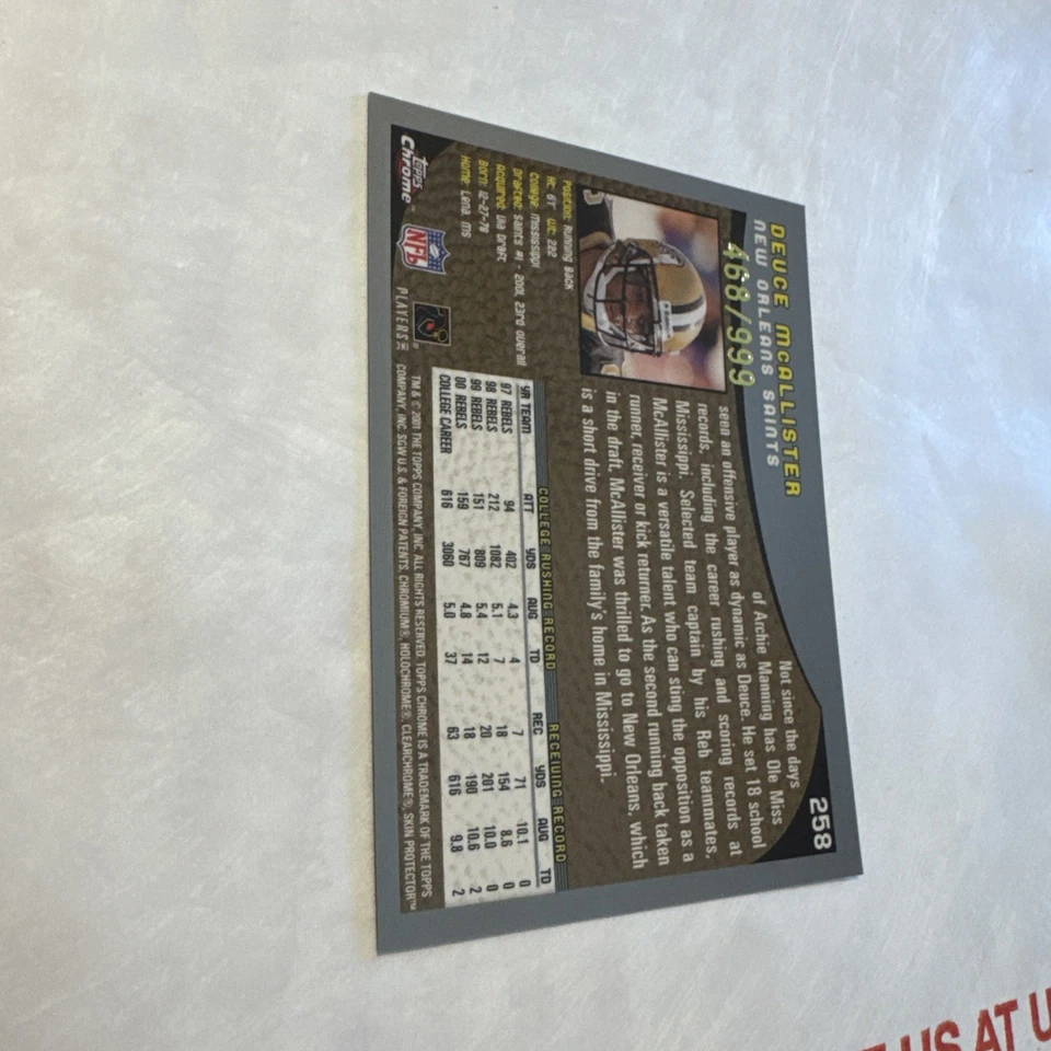 2001 Topps Chrome Refractor /999 Deuce McAllister #258 Rookie RC GEM RARE $$ - Image 3 of 4