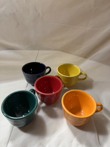Lot of 5 Fiesta Fiestaware Tea Cup Coffee Mugs Homer Laughlin Mugs Blue Yellow