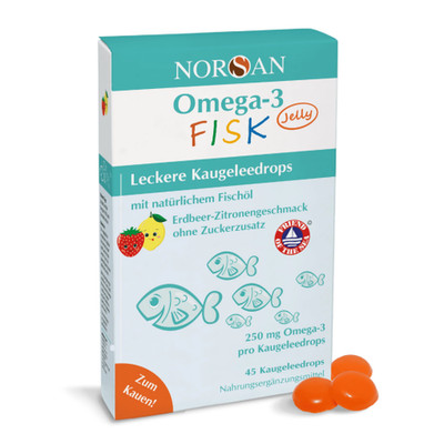 NORSAN Omega-3 Fisk Jelly Gummis mit Erdbeer- und Zitronengeschmack, 45 Stück