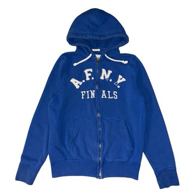 Abercrombie & Fitch Hoodie Gr. L blau Reißverschluss Y2K Spellout Logo Kapuze Muskel
