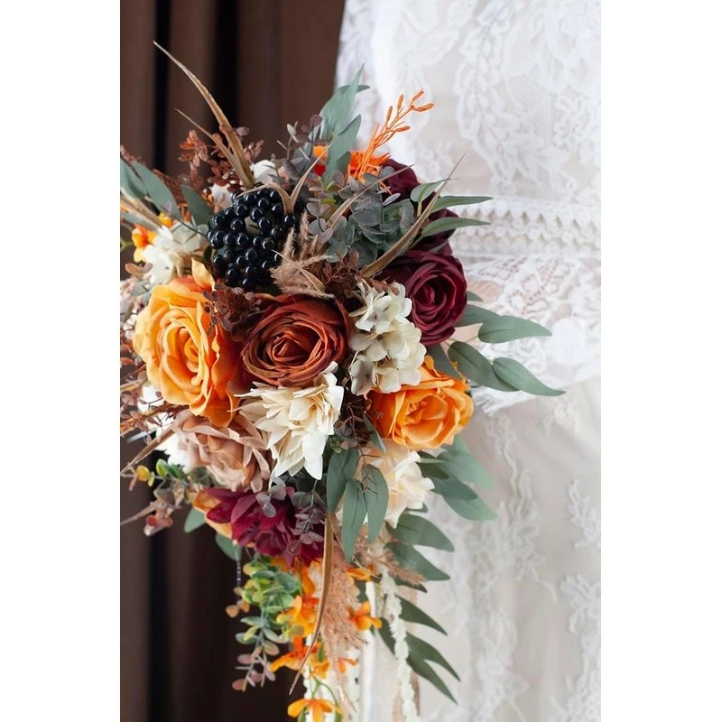 Elegant Silk Rose Bridal Bouquet Cascading Flowers Wedding Decor Keepsake New - Image 4 of 4