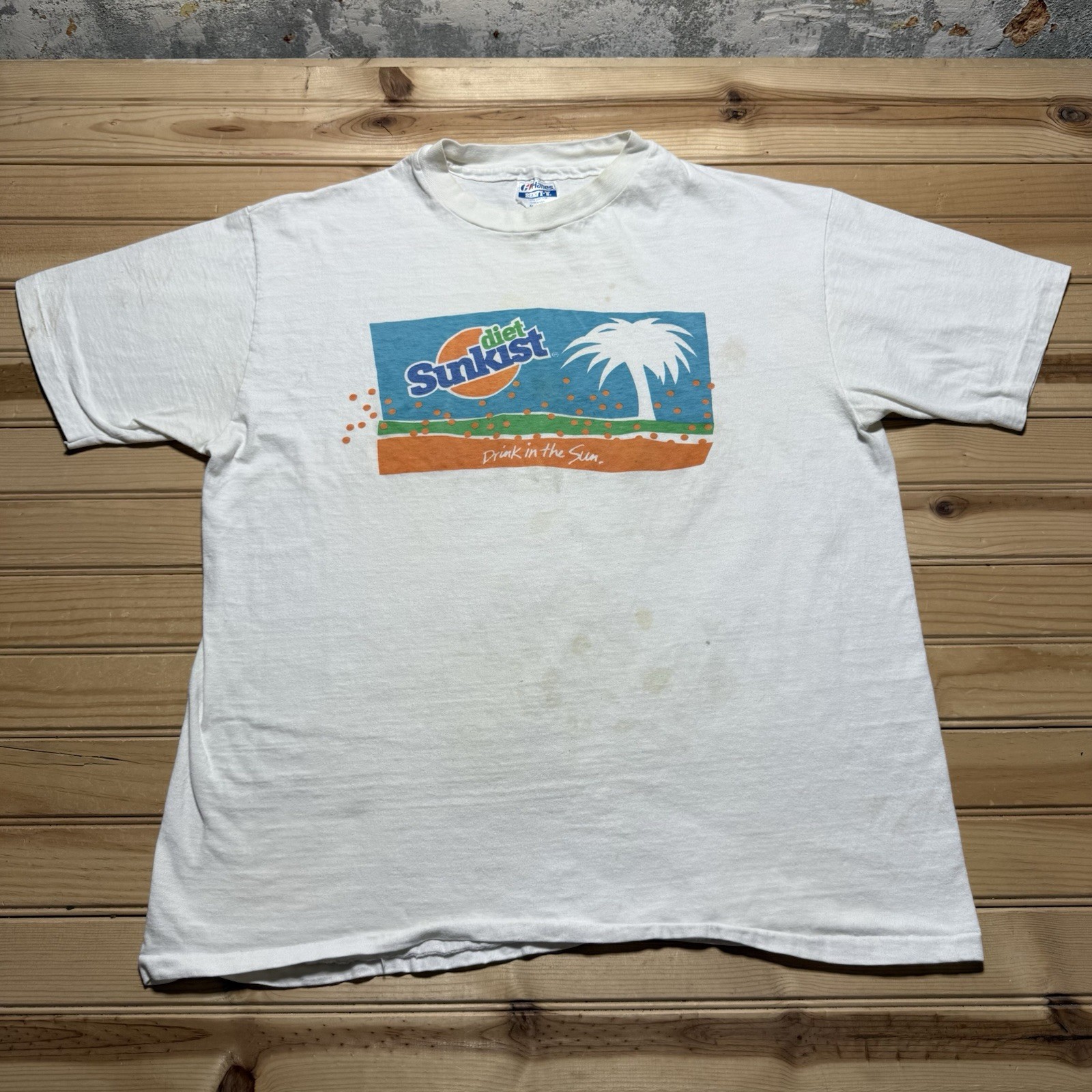 Vintage 80s Sunkist Diet Soda Pop Beach Promo T-Shirt Size XL