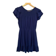 Lulus Flirtatious Feelings Navy Blue Swiss Dot Ruffled Mini Dress Small