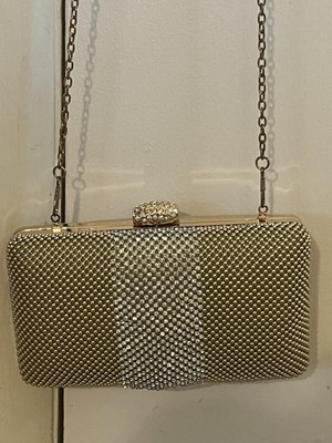 Sparkle Clutch Purse With Metal Strap Evening Bag Shiny Rhinestones