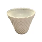 Vintage Hobnail Milk Glass Planter Bowl Dots  Design Scalloped Rim.