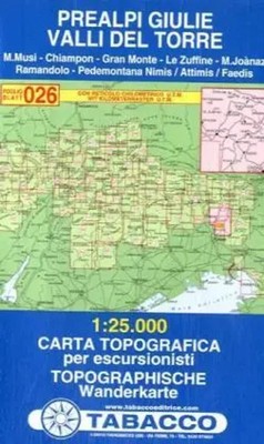 Tabacco topographische Wanderkarte Prealpi Giulie, Valli del Torre | Deutsch