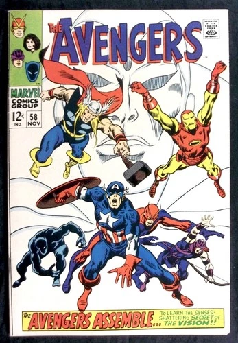 The Avengers #58 - Vision joins The Avengers,  Vintage Marvel 1968, VF