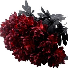 Artificial Dahlia Flowers, 12 Pack Burgundy Gothic Dead Flowers with Long Ste...