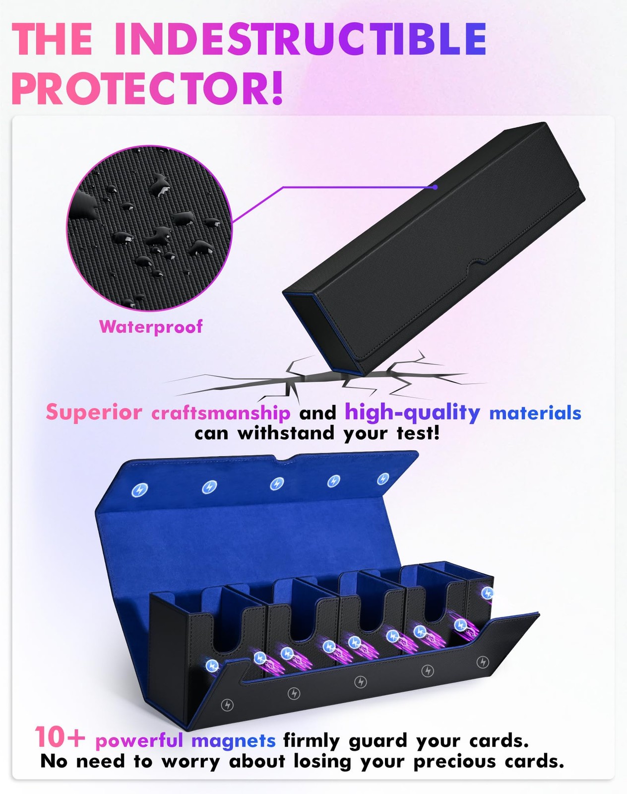 Modern Black&Blue Card Deck Box with Dice Tray for MTG, Yugioh, Sports Cards,...