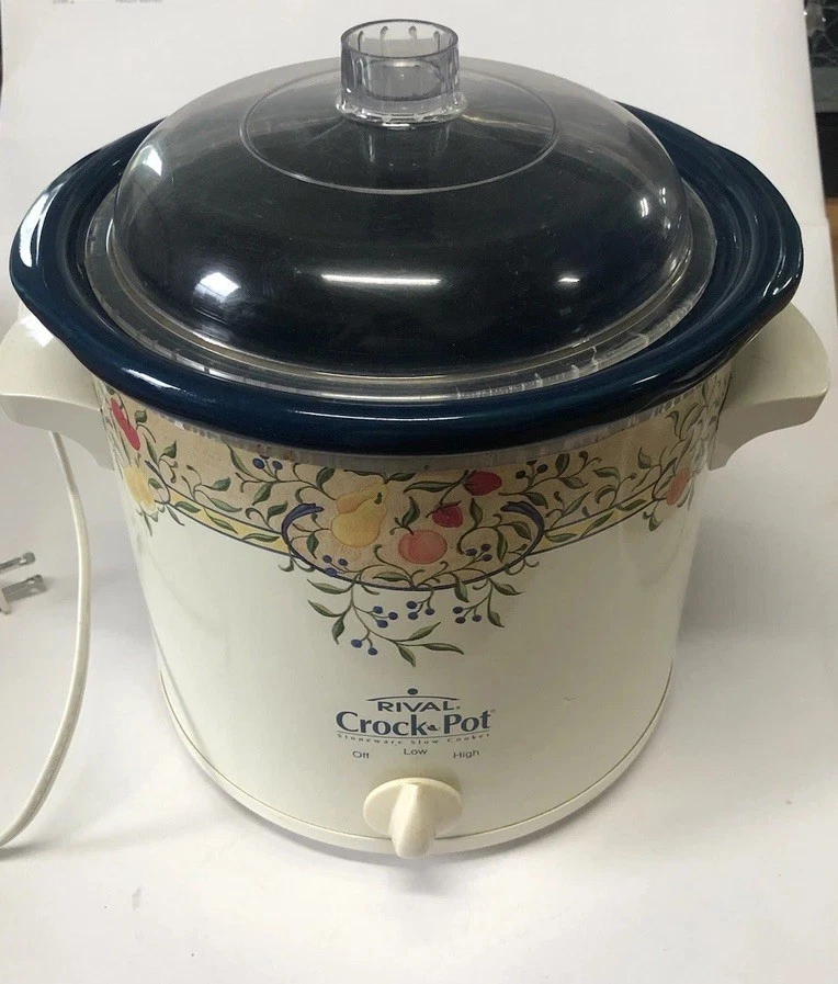 Vintage Rival Crock Pot Slow Cooker Floral Fruit Mdl 3100 3.5 Quart w/ Lid works