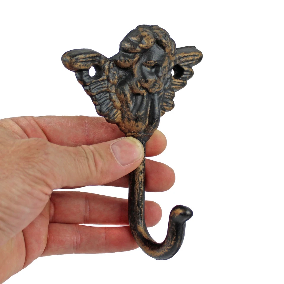 Hierro Fundido Ángel Querubín Alas Gancho de Pared Llave Toalla Percha Rústico Color Marrón Foto 3 de 4