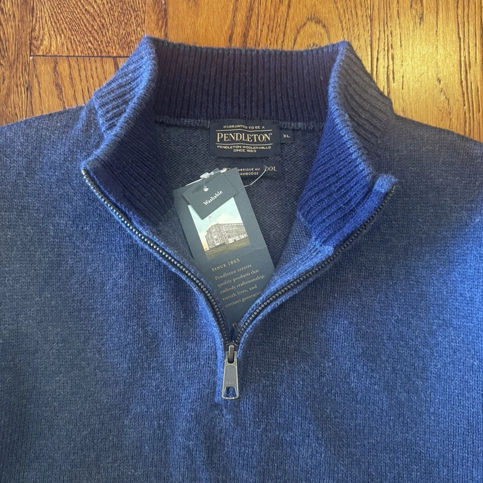 New Pendleton Shetland Collection Quarter Zip Sweater Mens XL Washable Wool Blue - Image 2 of 4