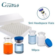 100PCS Crimp Top Headspace 5mL Glass Vials Aluminum Caps HPLC Lab Clear Bottle
