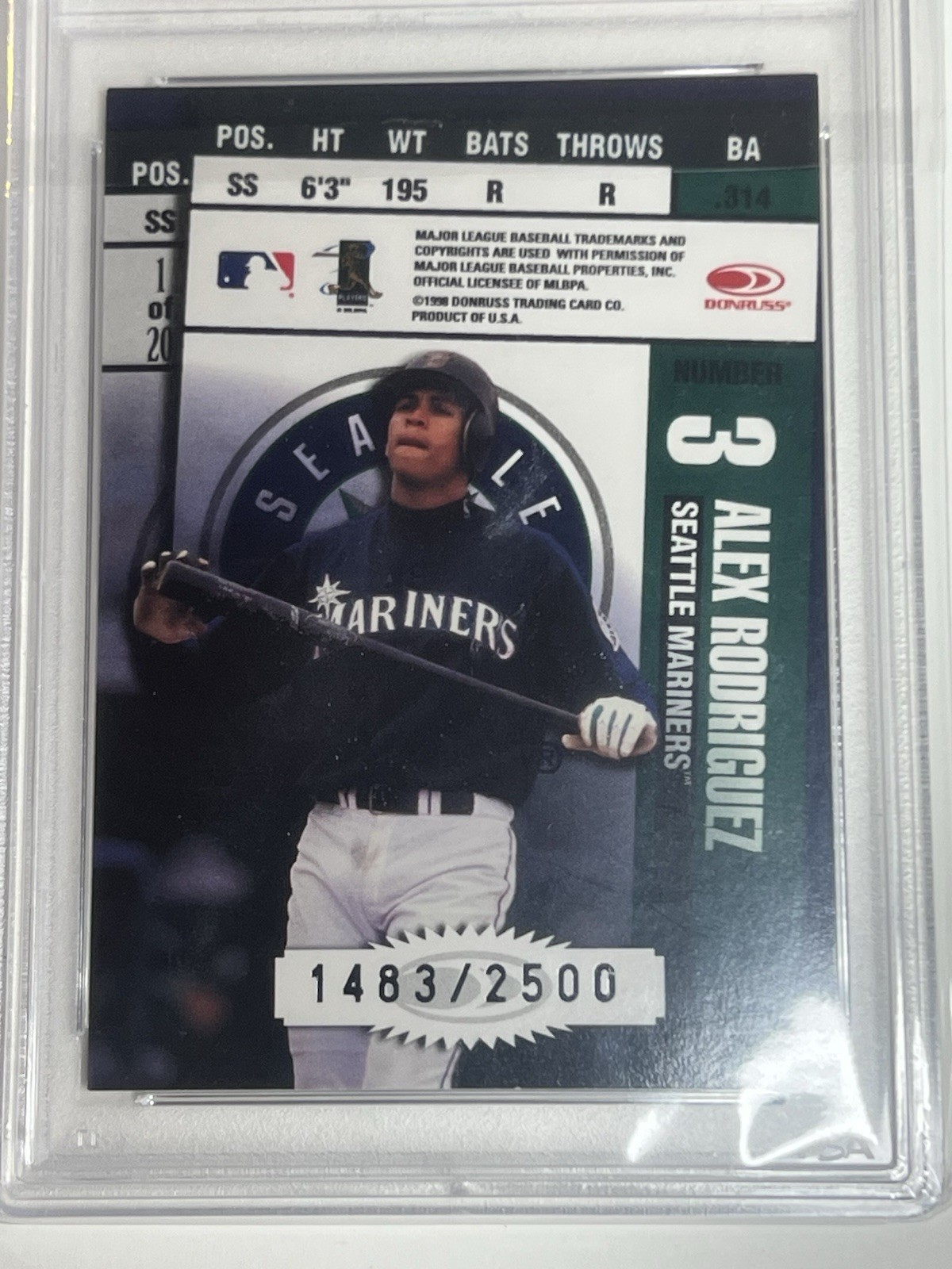 1998 LEAF R & S TICKET MASTERS #1 KEN GRIFFEY JR.-ALEX RODRIGUEZ #/2500 PSA 8 view 2