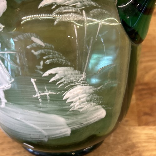 Antique Mary Gregory Green Glass Milk Jug/creamer. 14 1/2cm lovely item. - Picture 9 of 17