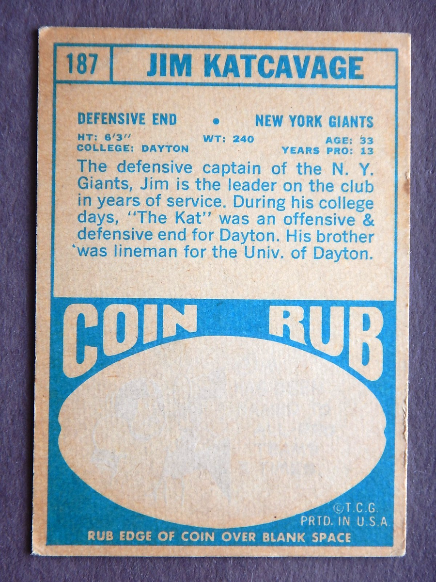 Jim Katcavage #187 Topps 1968 Football Card (New York Giants) | eBay