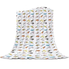 Lightweight Warm Luxury Throw Blanket Fannel Fleece Bed Blanket Fishing Hook ...