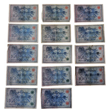 14 Reichsbanknoten 100 Mark 1908 Deutsches Kaiserreich Banknoten Konvolut