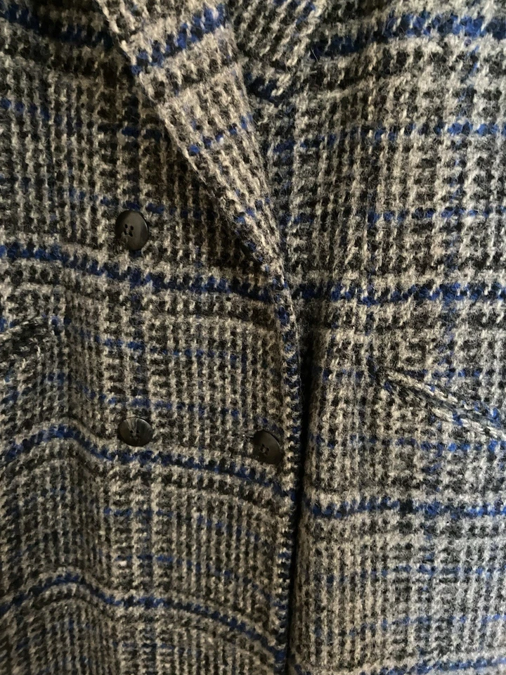 Abrigo JG Hook Vintage Para Mujer Gris Azul Cuadros 100% Lana Cuello Largo Foto 3 de 4