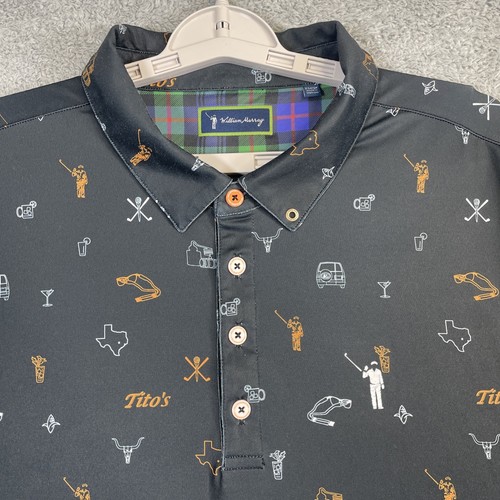 William Murray Polo Mens XL Black Titos Vodka Texas Drink Performance Golf Shirt