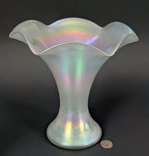 RARE 9" Steuben Verre de Soie Glass Ruffled Vase Carder Era 723 Amazing Colors!