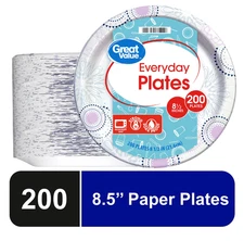 Great Value Disposable Paper Plates, 8.5", 200 Count