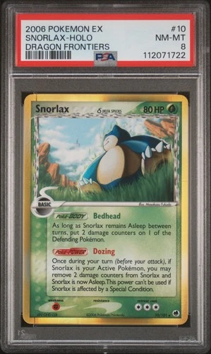 2006 POKEMON EX DRAGON FRONTIERS #10 SNORLAX-HOLO PSA 8