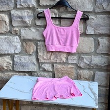 Women  s 2 Piece Ribbed Lounge Set Crop Tank Top  Shorts Pink Size S