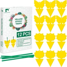 LULUCATCH Fruit Fly Sticky Traps 12 Pcs, Yellow Sticky Trap, Non-Toxic Gnat