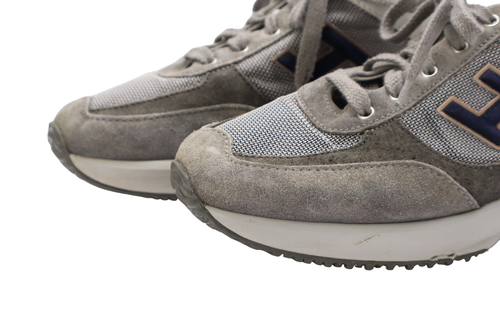 Hogan Baskets Femmes Ue 38 Gris Lacets Bout Carré Bas Haut Décontracté - Imagen 6 de 13