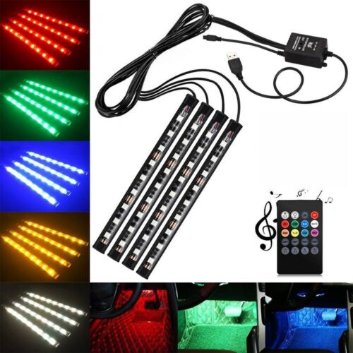 4PCS Car USB 36 LED RGB Lights Strip Interior Atmosphere Neon Lamp + IR Remote - Afbeelding 1 van 7