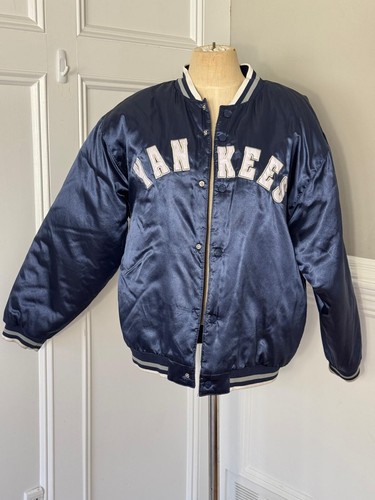 MLB NY YANKEES Bomber Jacket Blue Satin Mighty Mac Sports Youth L - Picture 4 of 11