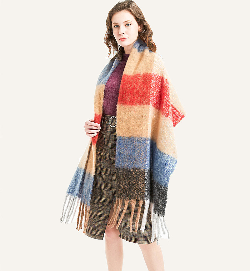 Ladies Chunky Thick Tassel Tartan Blanket Scarf Wrap Shawl Women Winter